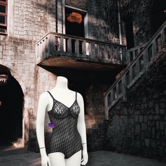 Dior 80โs Vintage Monogram Oblique Jacquard Trotter Black Sheer Logo Bodysuit - Picture 5 of 16